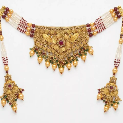 Imperial Floral Filigree Choker Set with Rubies and Seed Pearls