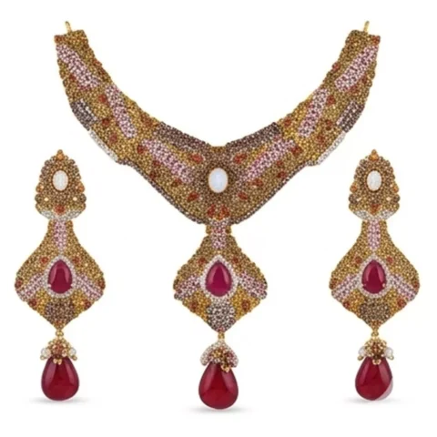 Mosaic Crimson & Moonstone Statement Necklace Set
